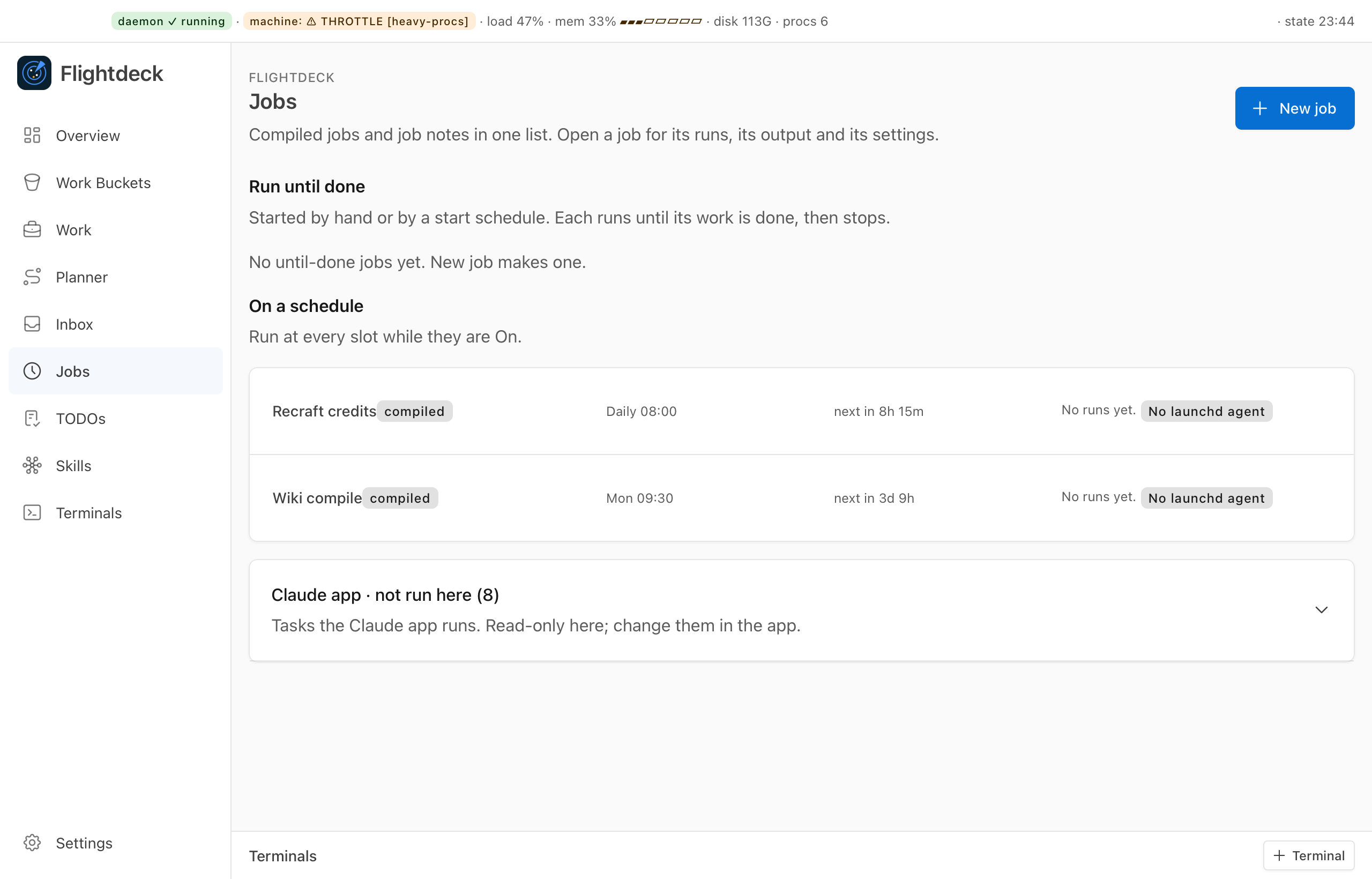 The Jobs page with sample jobs